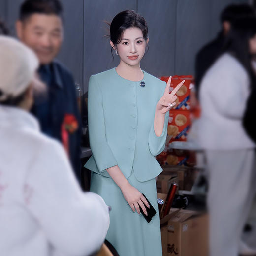 法小曼*子珍专款/春夏女2025年新款时尚套装年轻洋气减龄正装蓝绿色职业装西装伞裙 商品图5