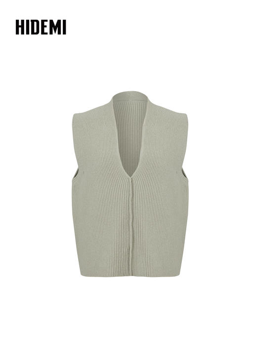 HIDEMI 进口美利奴羊毛系列V领廓形针织马甲毛衣 商品图4