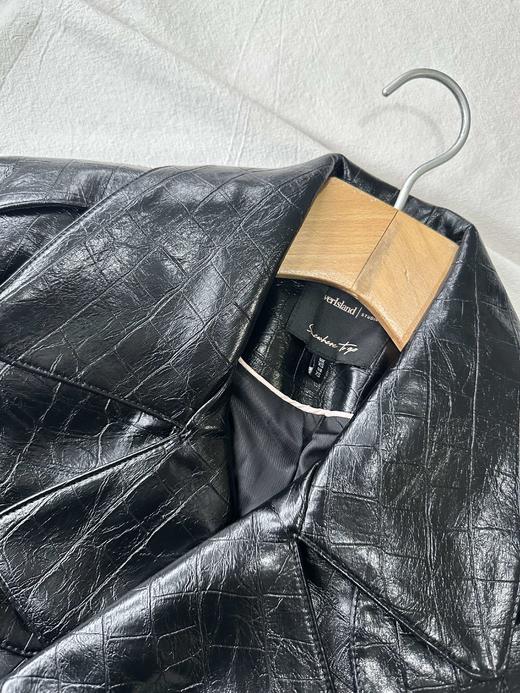 贝壳三 仿鳄鱼纹机车风复古皮衣短款翻领黑色帅气外套女C120317 商品图3