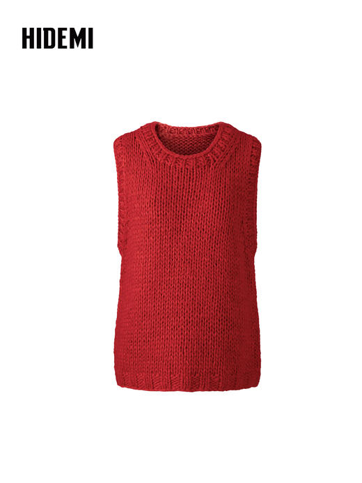 HIDEMI 极简圆领手工棒针粗针绵羊毛混纺加厚款宽松毛织马甲背心 商品图5