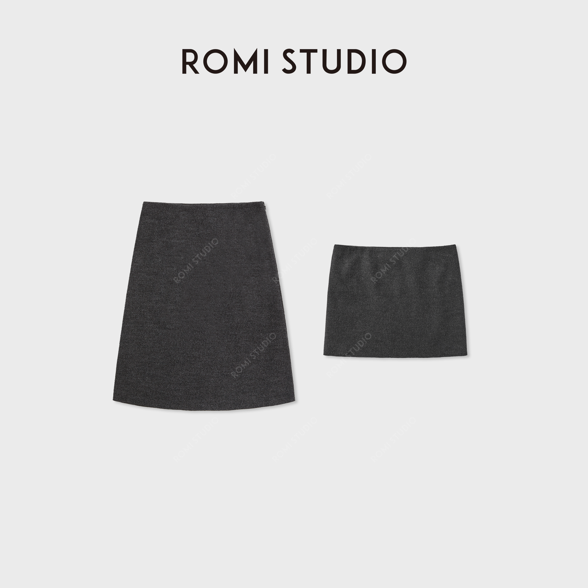 ROMI STUDIO“简约老钱”羊毛混纺柔韧织带微A半身裙 RWCWXG6426