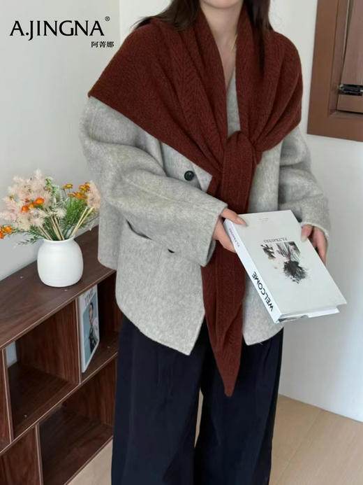 【软钩花肌理】阿菁娜冬季新款设计感羊毛披肩可围裹可披肩双穿高支羊毛柔软钩花肌理层次F30D320003 商品图6