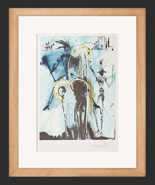 【已售】独角鹿西洋古董1983年代法国Armand & Georges Israel出版西班牙超现实主义大师萨尔瓦多·达利签名创作限量彩色石版画《堂吉柯德骑马》 商品图1