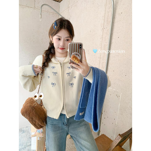 <曾小咸推荐> 韩系翻领拉链毛衣开衫女秋冬新款小个子慵懒针织外套上衣 商品图3