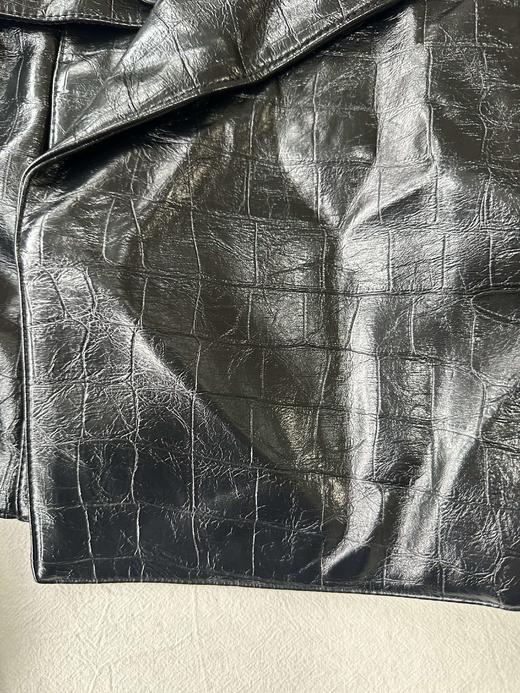 贝壳三 仿鳄鱼纹机车风复古皮衣短款翻领黑色帅气外套女C120317 商品图10