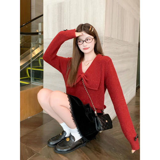 <曾小咸推荐> 2.19 现货秒杀 ！微信超特价！ 蝴蝶结v领毛衣 日常199.99 立减110 秒杀89.99！！ 商品图3