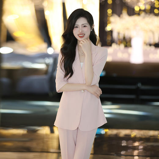 法小曼*子珍专款/粉色职业装连衣裙女士高端定制正装西装套装气质通勤C13512 商品图8