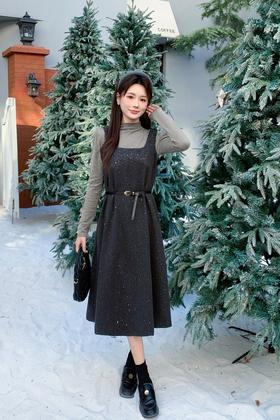 amadella 复古气质背心连衣裙+打底衫套装 21914