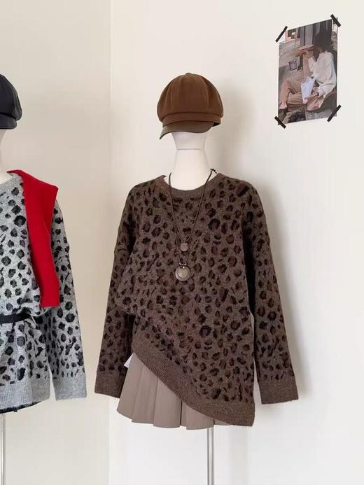 复古慵懒风圆领豹纹毛衣N1378★ 商品图2