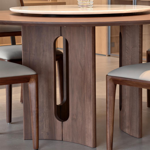 【中古风-ZG301餐桌】黑胡桃/客厅/餐厅/奢石餐桌/圆餐桌/实木餐桌 商品图2