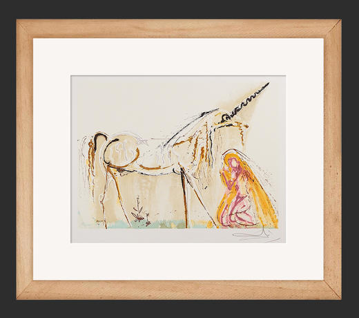 独角鹿西洋古董1983年代法国Armand & Georges Israel出版西班牙超现实主义大师萨尔瓦多·达利签名创作限量彩色石版画《独角兽》 商品图1