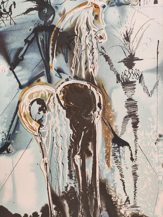 【已售】独角鹿西洋古董1983年代法国Armand & Georges Israel出版西班牙超现实主义大师萨尔瓦多·达利签名创作限量彩色石版画《堂吉柯德骑马》 商品图4