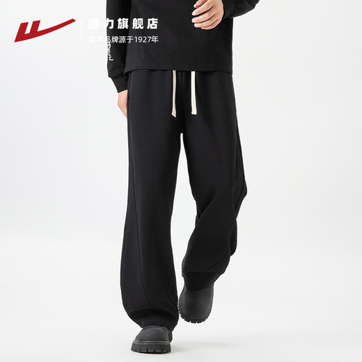 回力裤子男款黑色卫裤秋季美式弯刀运动裤垂感直筒阔腿裤休闲长裤 商品图0