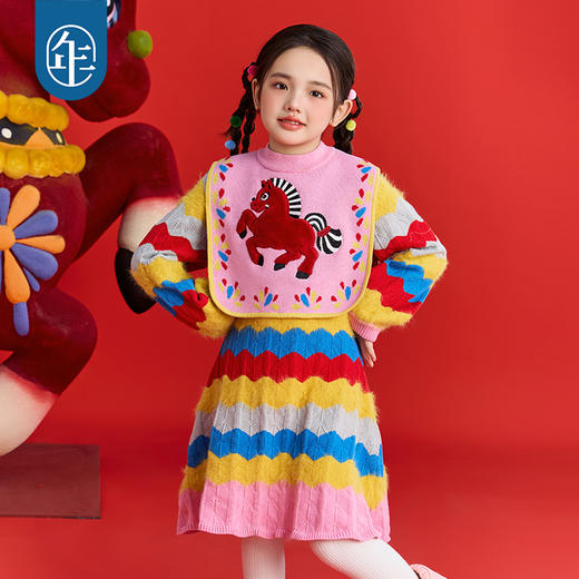年衣童装儿童连衣裙冬季新款女童中式撞色女孩长袖利马开心连衣裙 商品图3