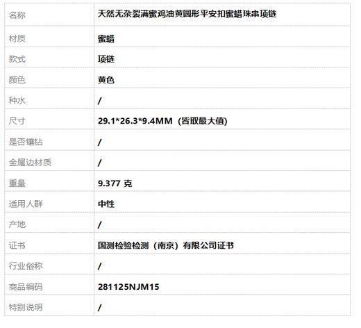 【天然正品】天然无杂裂满蜜鸡油黄圆形平安扣蜜蜡珠串项链29.1*26.3*9.4MM（皆取最大值）中性281125NJM15 特价 商品图7