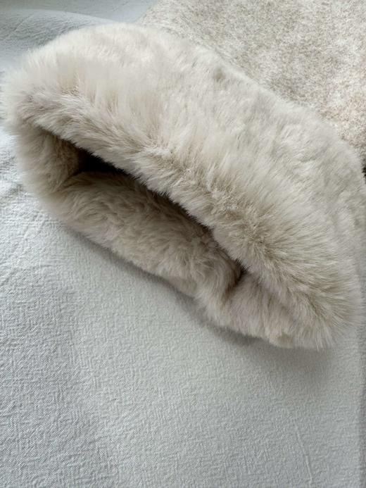 贝壳三 气质翻领仿兔毛双排扣大衣中长款系带毛呢外套C120319 商品图10