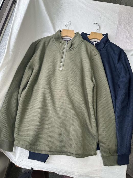 贝壳三 男士华夫格半拉链立领卫衣内里加绒加厚打底上衣C120318 商品图0
