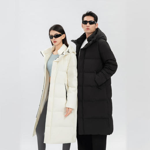 【大朵鸭绒 版形时尚 防泼防油防污 】罗宾汉墨雪三防男女长款羽绒服防泼防油防污 （R041Y7007） 商品图0