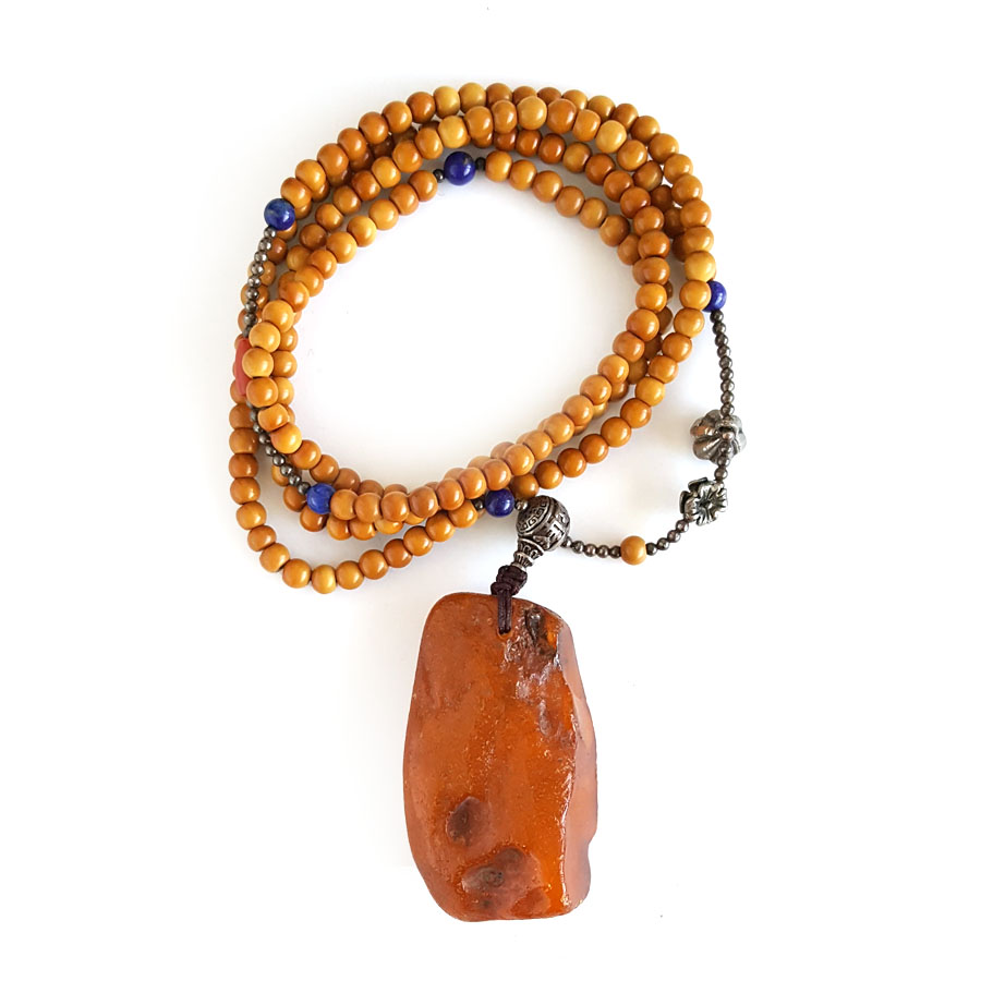 【天然正品】天然无杂裂满蜜鸡油黄随形平安无事牌老蜜蜡珠串项链46.7*24.9*15.5MM（皆取最大值）中性281125NJM06 特价