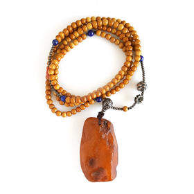 【天然正品】天然无杂裂满蜜鸡油黄随形平安无事牌老蜜蜡珠串项链46.7*24.9*15.5MM（皆取最大值）中性281125NJM06 特价