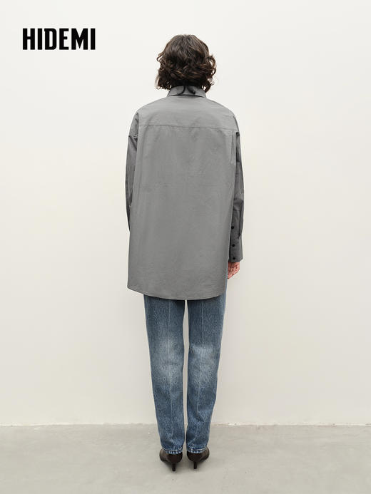 HIDEMI 基础款女装翻领撞色扣春日衬衫新款上衣外套 商品图2