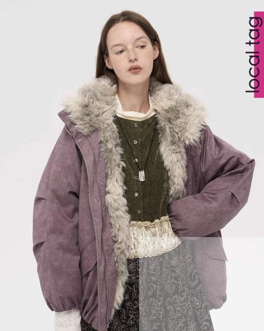 local tag/lt25awk45/水洗质感温暖慕斯毛领花苞棉服 商品图0