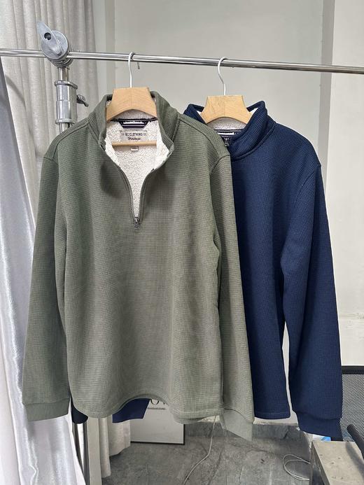 贝壳三 男士华夫格半拉链立领卫衣内里加绒加厚打底上衣C120318 商品图1