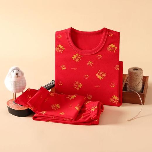 2026年马年新年儿童纯棉A类大红色秋衣秋裤新年福气无骨莱卡套装童秋睡衣男女童宝宝内衣家居服套装90-160 商品图3