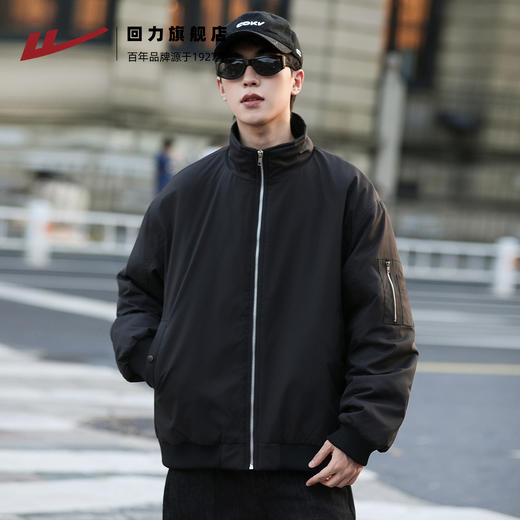 回力棉服男款秋冬休闲男装立领加厚美式工装棒球服飞行员夹克外套 商品图1