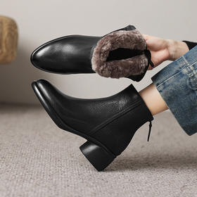 【预售5天】2025新款大码短靴粗跟加绒马丁靴高跟一体雪地棉靴ASZ-KL816M