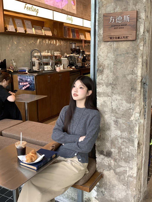 圆领纯色下摆纽收腰针织衫N1391★ 商品图3