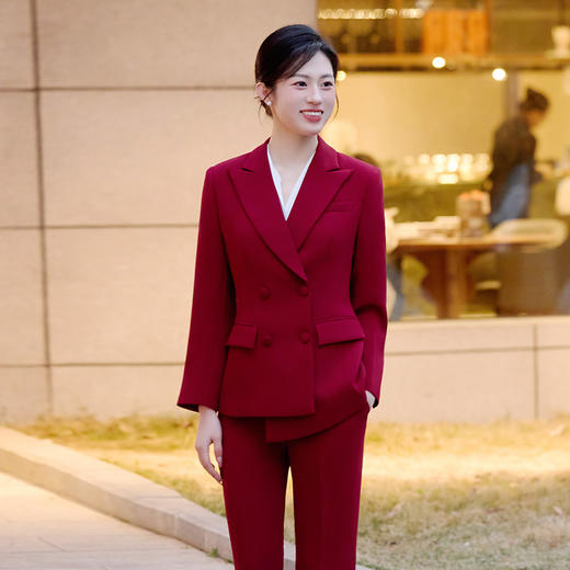 法小曼*子珍专款/红色阔腿裤西装套装女秋冬高端职业装气质女神范播音主持人上镜装 商品图5