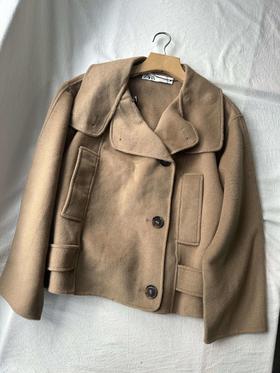 贝壳三 简约气质廓形短款两穿领口大衣女落肩拼接外套C120311