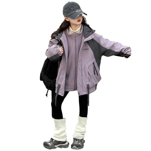 女童秋冬款连帽冲锋衣加厚夹棉保暖外套2025新款三合一洋气户外服 商品图4