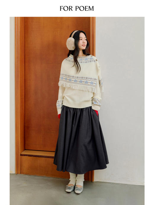 ForPoem 25/FW 原创设计费尔岛花朵羊毛流苏披肩斗篷针织衫套装 商品图2