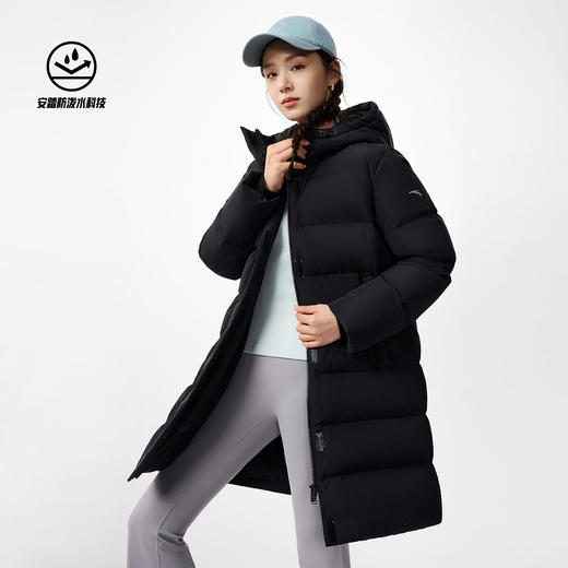 安踏防泼水中长款运动羽绒服女士冬季防风保暖棉服外套162617901 商品图0