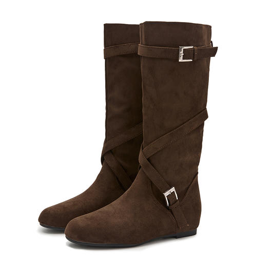 西遇内增高长筒靴女新款秋冬巨好看褶皱堆堆靴不过膝高筒长靴K2357308 商品图4