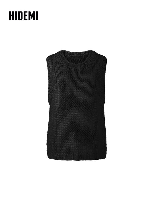 HIDEMI 极简圆领手工棒针粗针绵羊毛混纺加厚款宽松毛织马甲背心 商品图7