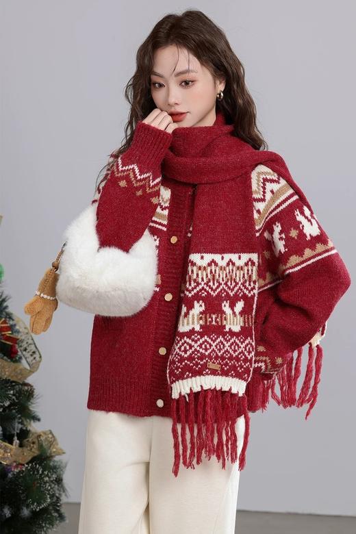 ANSUABEL 圣诞提花针织围巾开衫外套 21917 商品图6