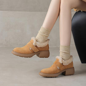 【预售5天】5CM复古风圆头毛毛鞋冬季新款时尚百搭加绒保暖乐福鞋好穿一脚蹬YY287