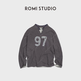 ROMI STUDIO“随性两穿”竹节棉织染撞色小v领套头卫衣 RWCASY6442