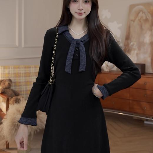 鹿向南「偶遇西雅图」法式复古浪漫女秋冬气质显瘦撞色拼接连衣裙 商品图3