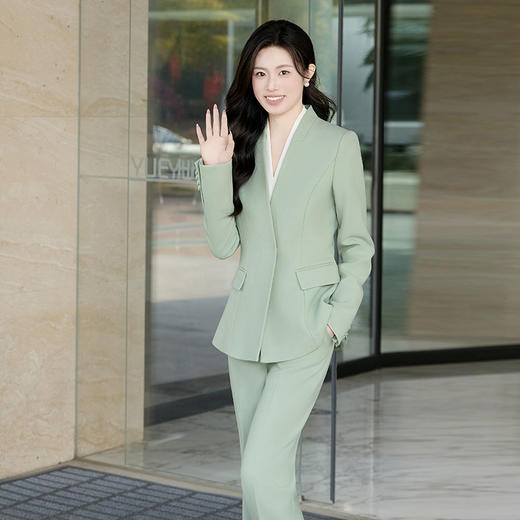 法小曼*子珍专款/绿色职场套装女西装外套中长款显瘦职业装气质阔腿裤正装CP2182 商品图1