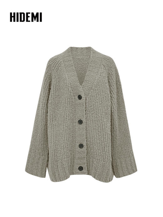 HIDEMI 进口绵羊毛加厚款缩绒v领纽扣式书生开衫毛衣外套 商品图4