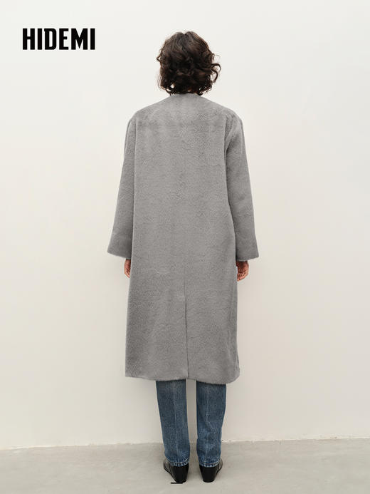 HIDEMI 进口长毛苏力羊驼毛拼皮不对称设计感大衣 长款/中款 商品图2