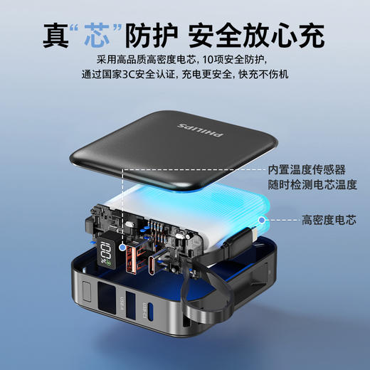 飞利浦（PHILIPS）迷你充电宝自带双线迷你小巧便携 双向快充10000mAh大容量22.5W超级快充 【3c认证】】可上飞机 DLP2217 商品图5