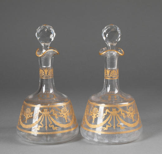 独角鹿西洋古董19世纪末20世纪初法国著名水晶工坊圣路易出品24K描金修饰Congress花纹款精雕水晶酒具套件 商品图4