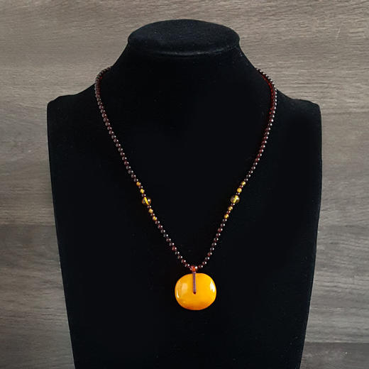 【天然正品】天然无杂裂满蜜鸡油黄圆形平安扣蜜蜡珠串项链29.1*26.3*9.4MM（皆取最大值）中性281125NJM15 特价 商品图6