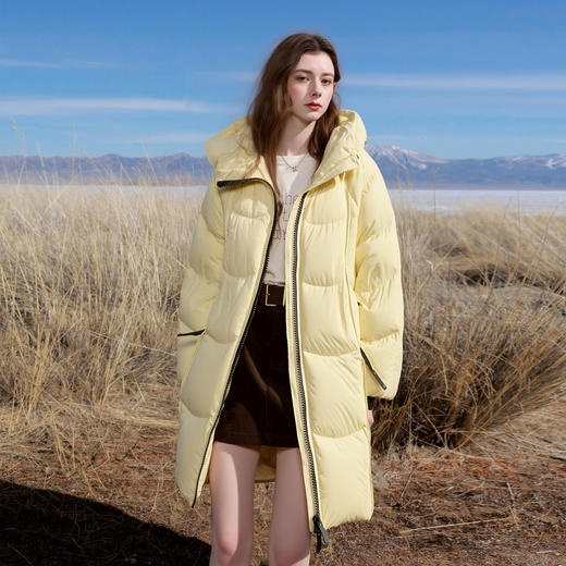 三彩2025冬季新款90白鸭绒羽绒服宽松中长款连帽面包服保暖外套M 商品图3