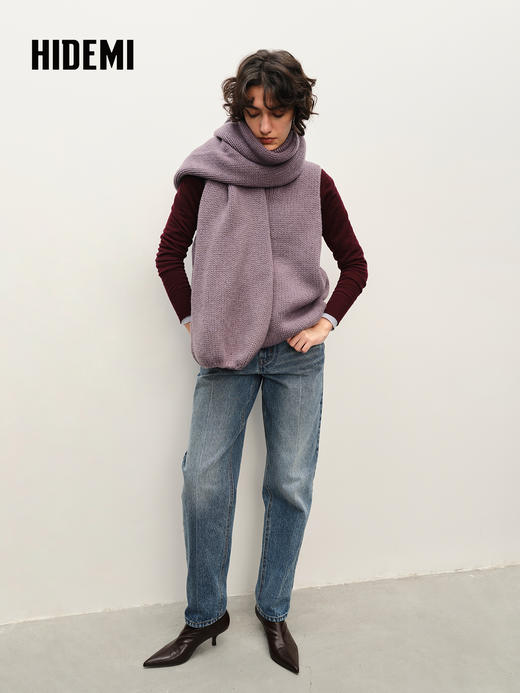 HIDEMI 进口美利奴羊毛系列粗针厚款设计感灯笼两件套 坎肩/马夹 商品图1